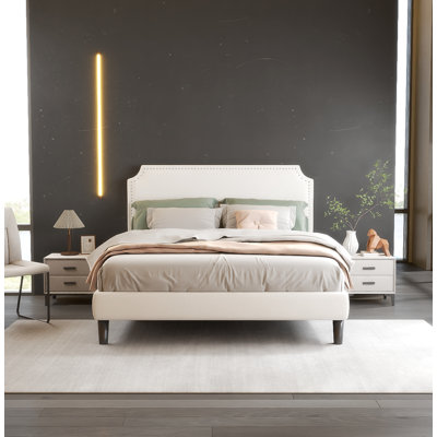 Platform Bed Frame with Headboard with Upholstered Headboard