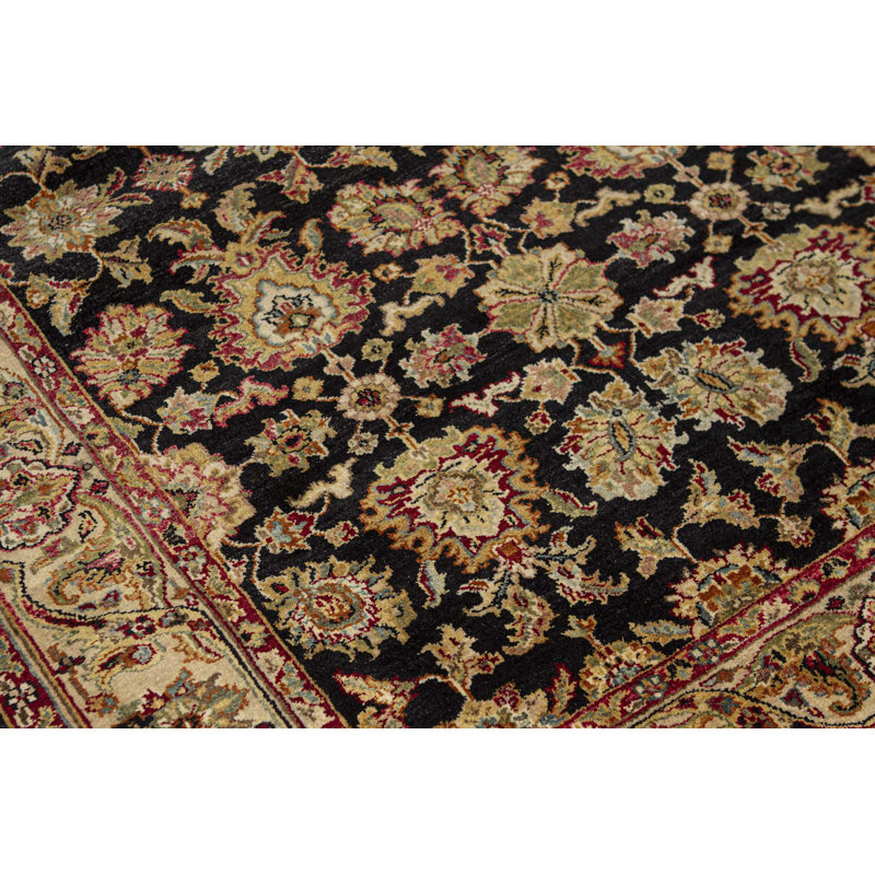 Tapis noir et crème noué à la main de haute qualité