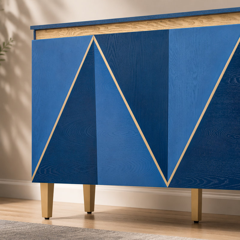 Buffet rétro 60 pouces avec rangement, buffet rétro à 4 portes avec tablettes réglables et finition vieillie pour une décoration intérieure élégante
