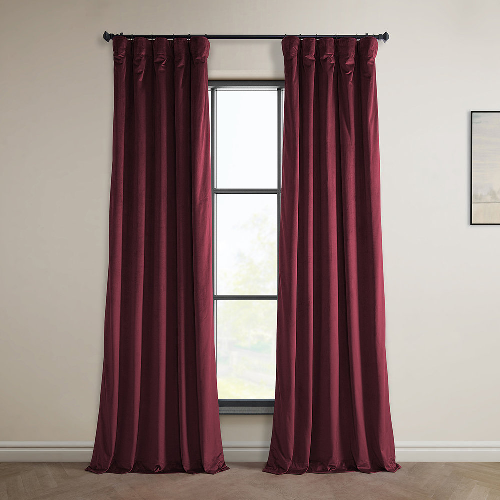 Matra Plush Velvet Room Darkening Curtain Panel, Dark Merlot, 50" W x 96" L