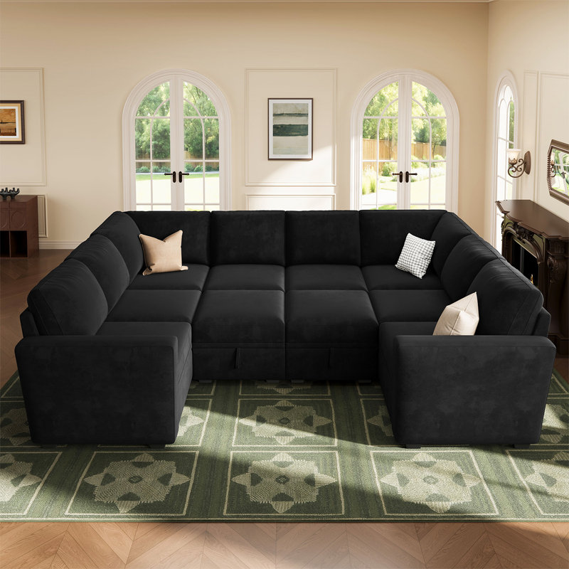 Canapé modulaire en U avec rangement Abramson, Velours noir