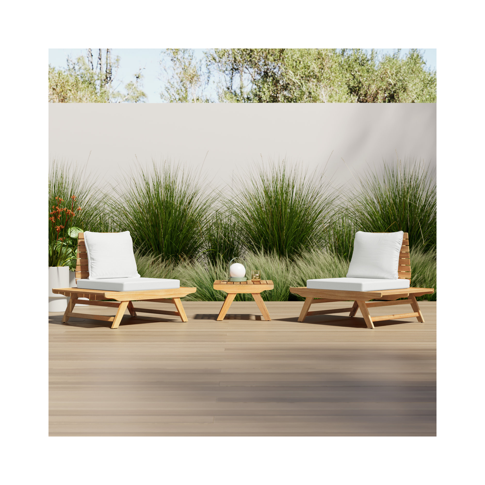 Cason Acacia 2 - Person Patio Conversation Set with Cushions, Teak Frame/White Cushion