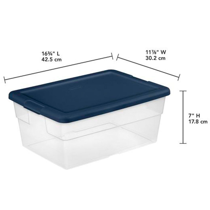 16 qt Plastic Storage Tote Set, Blue/Clear