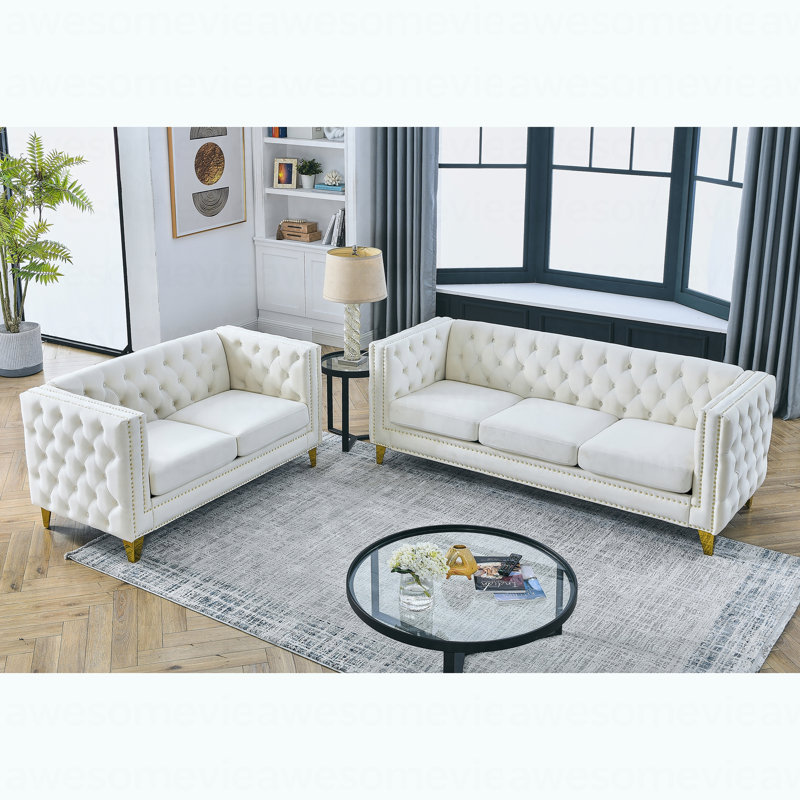 Canapé 3 places + 2 places. VELOUR BEIGE