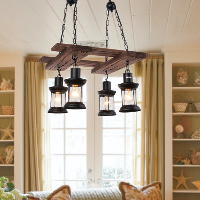 Iona 4 - Light  Dimmable Wooden Chandelier with Font Shape