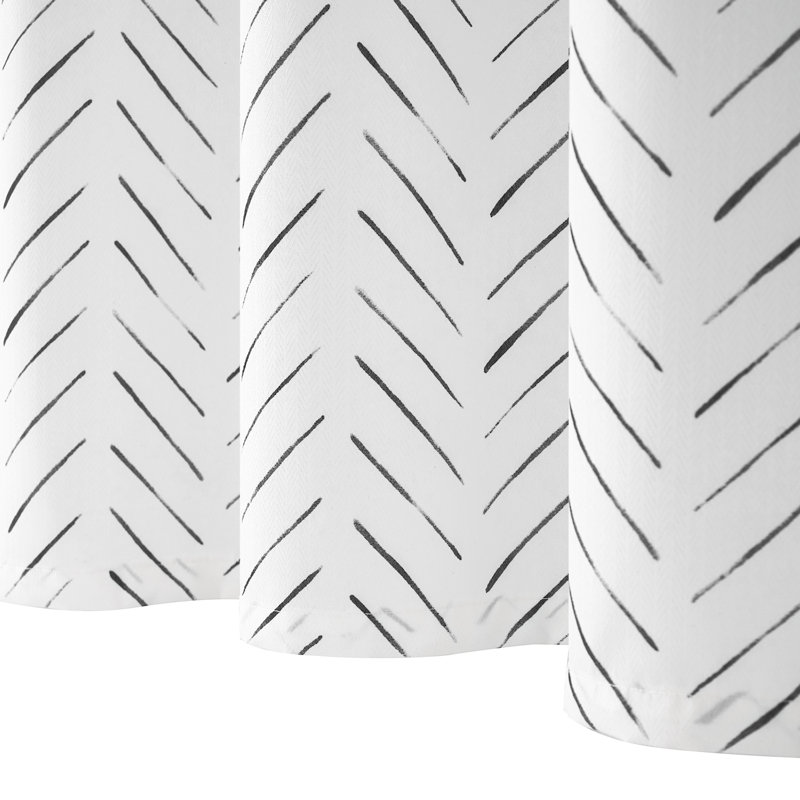 Black and White Chevron Fabric Shower Curtain with Hooks