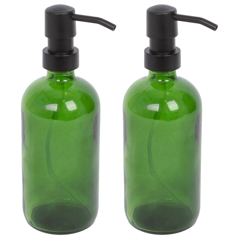 2x Glass Soap Dispensers - 500ml, Green