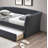 Contemporary Style 1Pc Day Bed W/ Trundle Button Tufted Charcoal Finish Slat Included