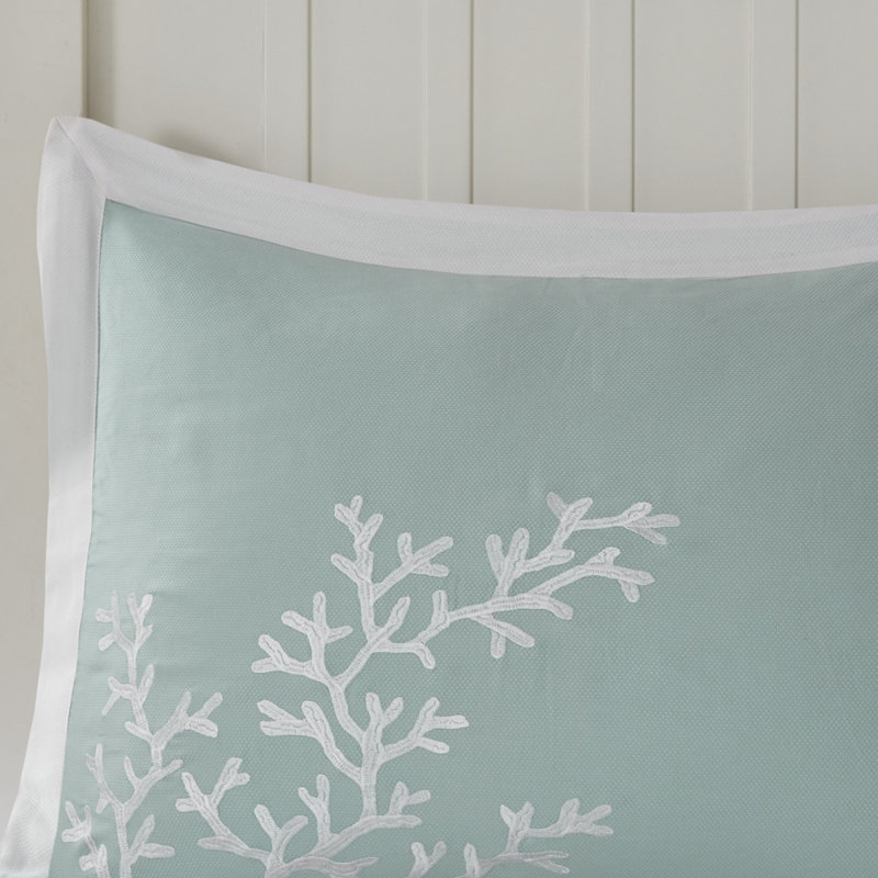 Housse de couette pour lit double / grand 100% coton - Ravissante broderie corail et bordure à bord double / grand, avec pièces élégantes