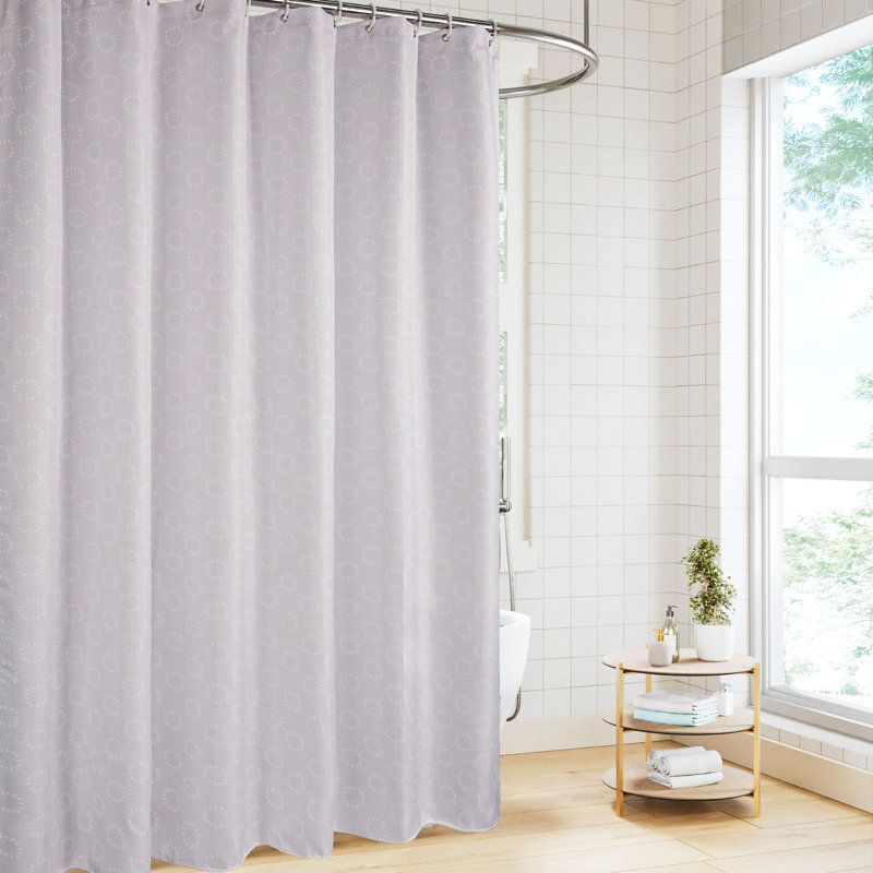 Ensemble de rideau de douche imprimé en tissu texturé Slub avec 12 crochets de douche en plastique, Gouttes de lavande