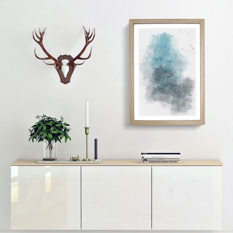 Moon over India in Abstract - Framed Print, 87cm H x 62cm W x 2cm D, Oak Framed