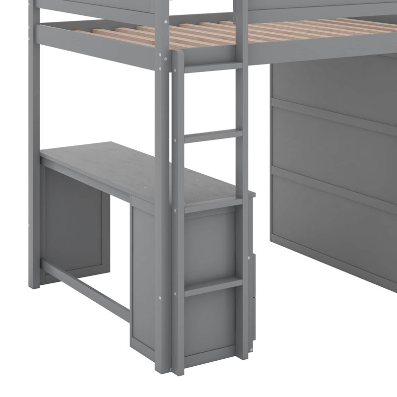 Lit mezzanine double avec placards et bureau, Gris