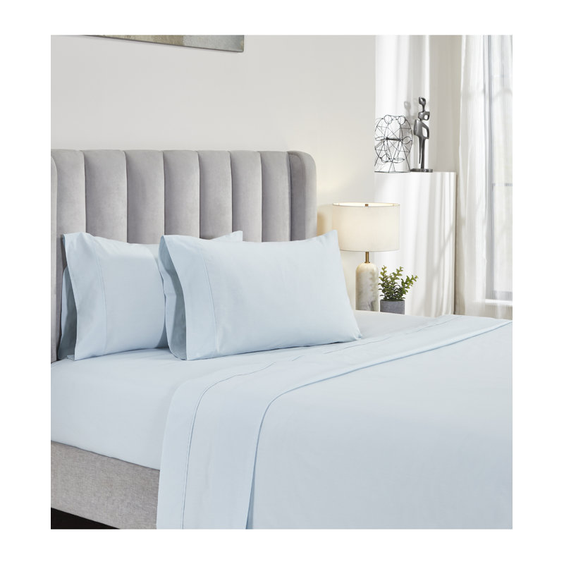 Ensemble de draps 100% coton 200 fils 200 fils, Double, Bleu clair