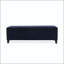 Banc de rangement capitonné bleu foncé avec plateau relevable et pieds en bois d'hévéa
