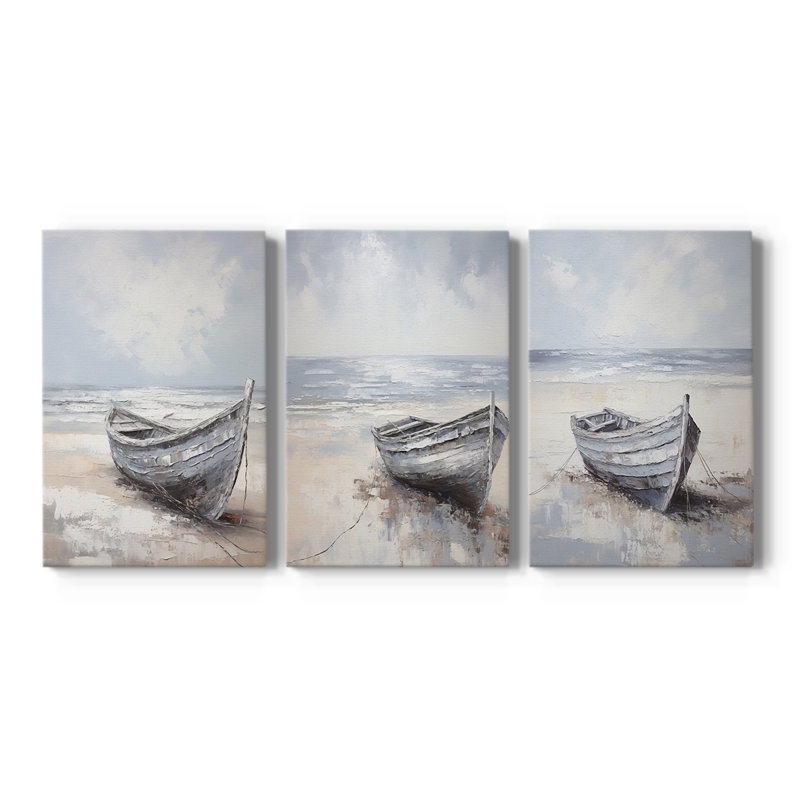 Série Sea and Shore CXIX - Ensemble de 3 toiles tendues avec châssis - Prêt à être accroché, H 60 po x l 40 po