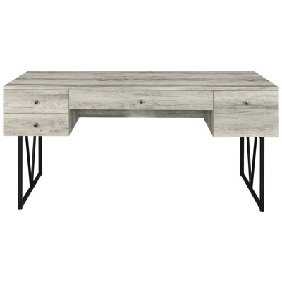 Writing Desk With 4 Drawers In Grey Driftwood Finish, Rustic Industrial Design, Metal And , Four Spacious Drawers, Rectangular Shape, Ideal For Office, 29.58 Inches Deep - Drawer Desk, Aesthetic,