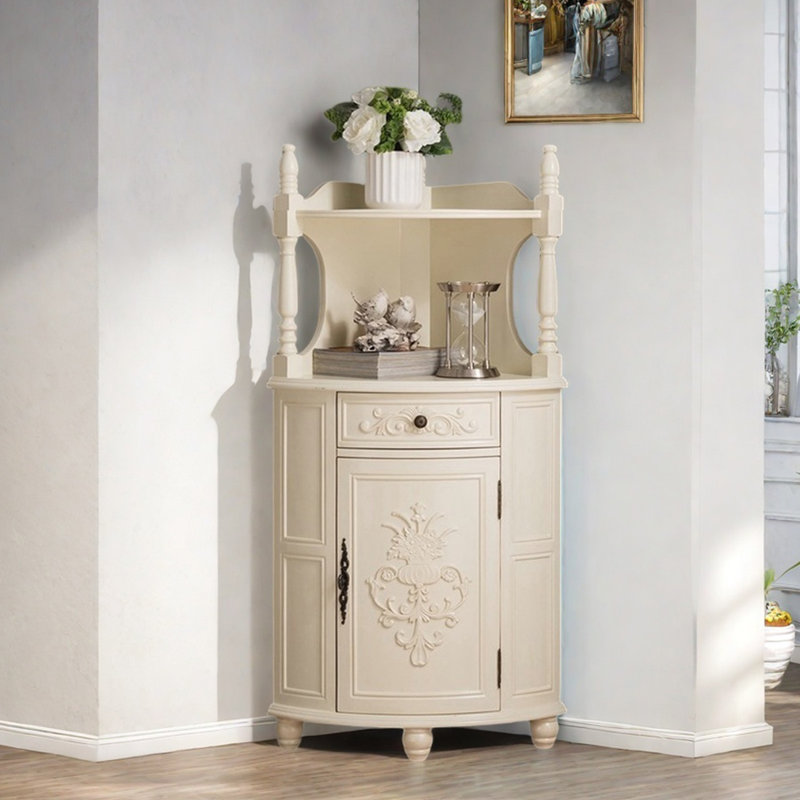 Bibliothèque de coin avec rangement élégant, Blanc cassé / blanc, (4 tablettes) H 57,09 po x l 19,69 po x P 19,69 po