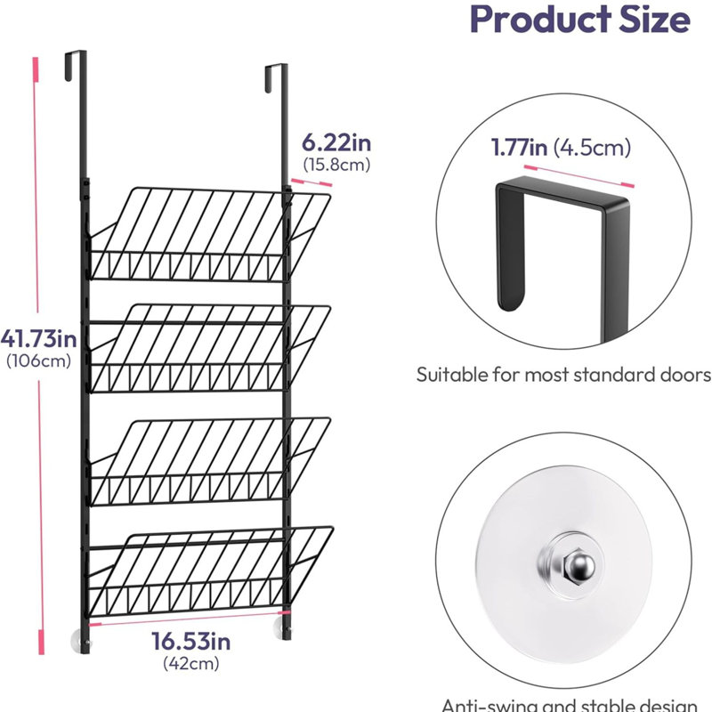 Rangement de chaussures réglable à 4 niveaux au-dessus de la porte