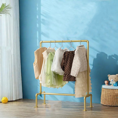 Industrial Pipe Clothes Rack Free Standing, Heavy Duty Detachable Garment Rack With 4 Stable Feet For Clothing Storage Display, Gold