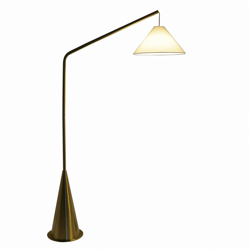 Lampe sur pied noire avec interrupteur marche / arrêt à base conique et abat-jour en tissu blanc
