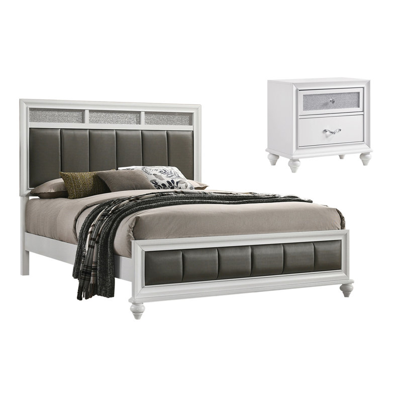 Momen White 2-Piece Bedroom Set with Nightstand, White/Gray, King