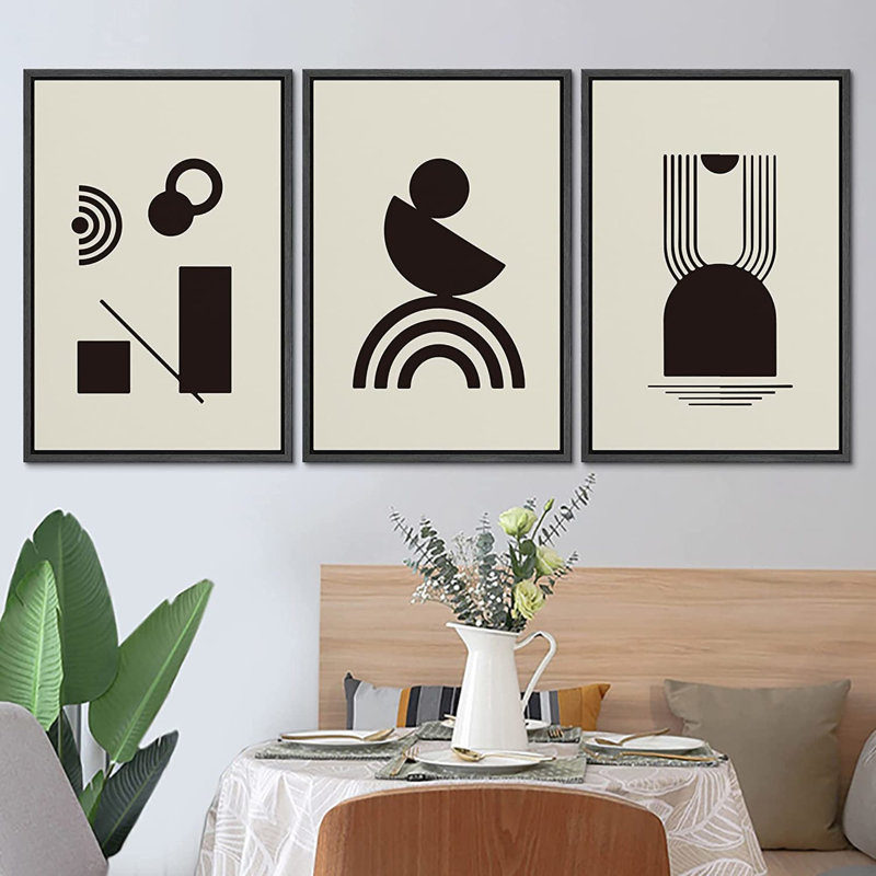 Black Framed Geometric Abstract Canvas Wall Art Set