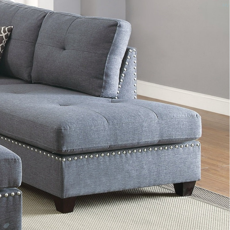 3 pièces Canapé modulaire avec coussins réversibles, Face à la droite, Tissu gris clair / bleu
