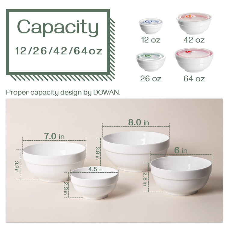 DOWAN Porcelain Bowls Set with Lid, 22 oz Cereal Soup Bowls