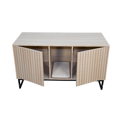 Cat House With Scratching Mat, 48.04" X 21.89" 26.65", 76.4 Lbs, Wood - Toned, Good For Active Cats, Particle Board + And Aesthetically , Brown,