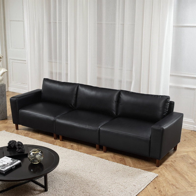 Courbes de style Mid-Century, cuir respirant, pieds en bois massif, assemblage sans outil de 30 minutes, pièce maîtresse à 3 places