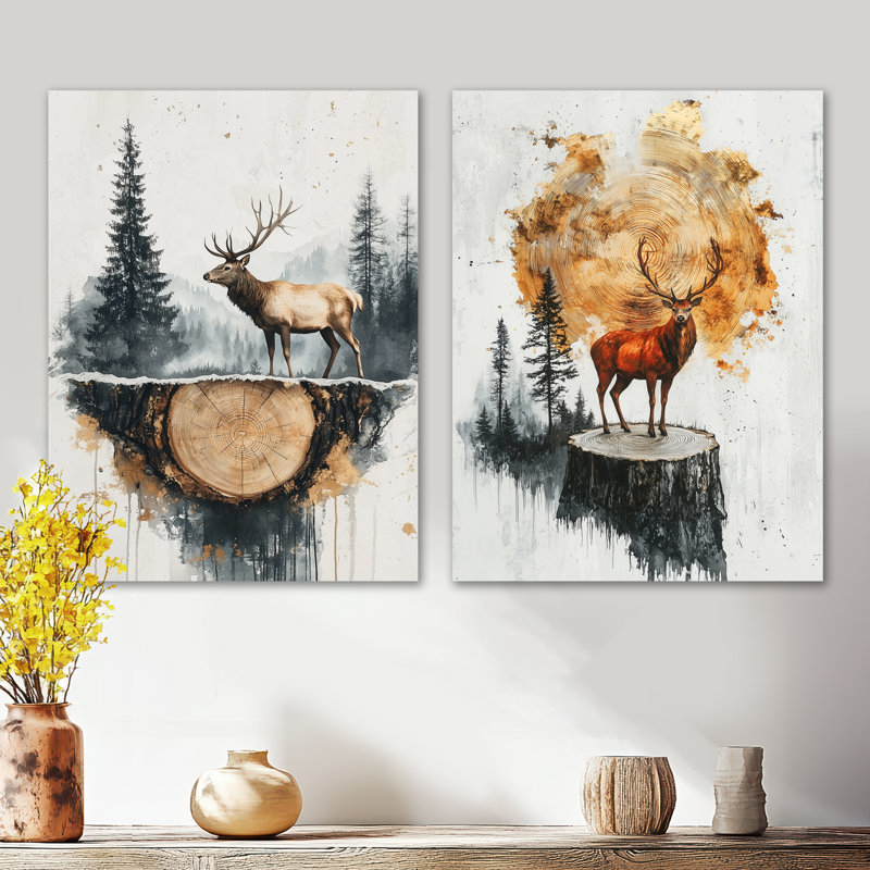 Deer Guardian of the Forest I - Brown Animal, 32" H x 48" W
