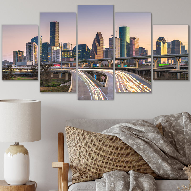 «Houston Texas Skyline - Cityscapes», reproduction d'art sur toile - 5 panneaux