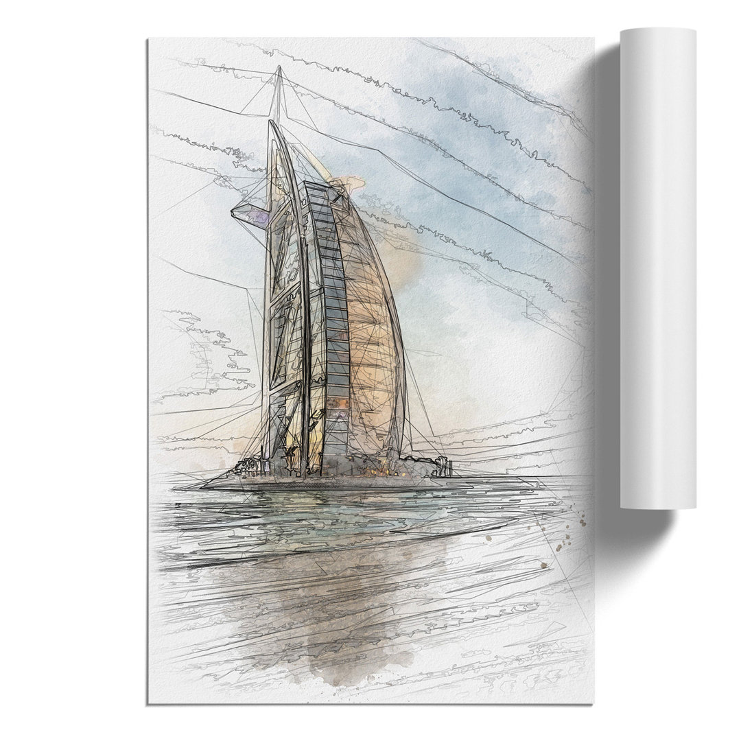 The Burj Al Arab in Dubai Sketch - Frameless Print