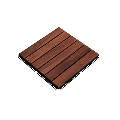10 tuiles de terrasse imbriquées à motif rayé, plancher carré en bois franc d'acacia 12 "x 12" pour patio, banc, bord de piscine, ...
