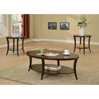 Perth Oval Coffee Table with Shelf, Rich Espresso Finish, Wide Display Space and Additional Storage by Latitude Run