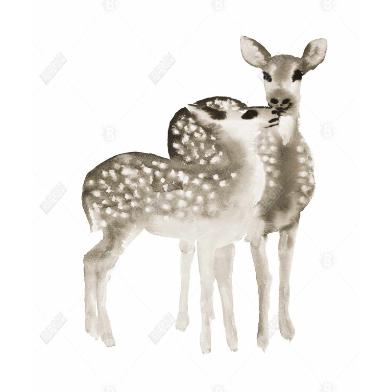 Sepia Fawns Love - Rustic Brown Canvas Home Decor Art