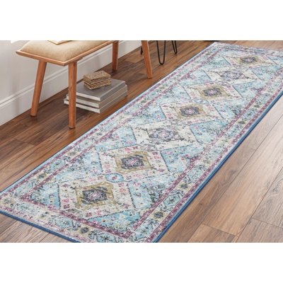 Lyanne Washable Non-Slip Blue Area Rug
