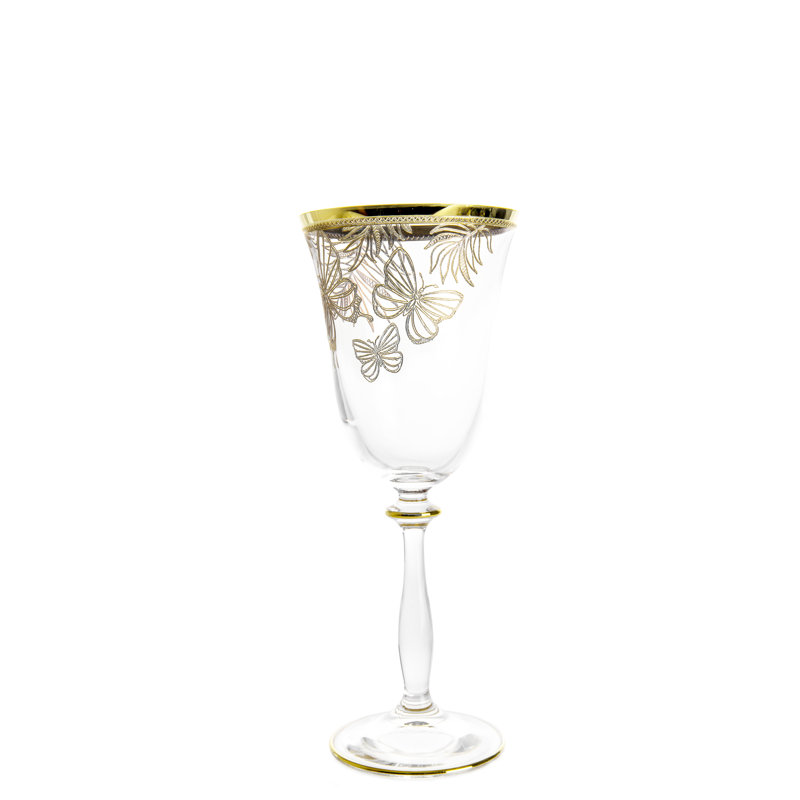 Vivience Gold Butterfly Design Wine Glasses, 6.25 oz - 4 Pc