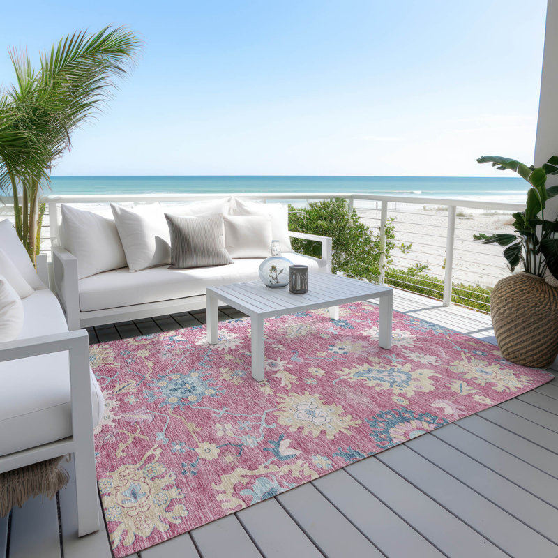 Pink Synthetic 3' x 5' Washable Non-slip Area Rug