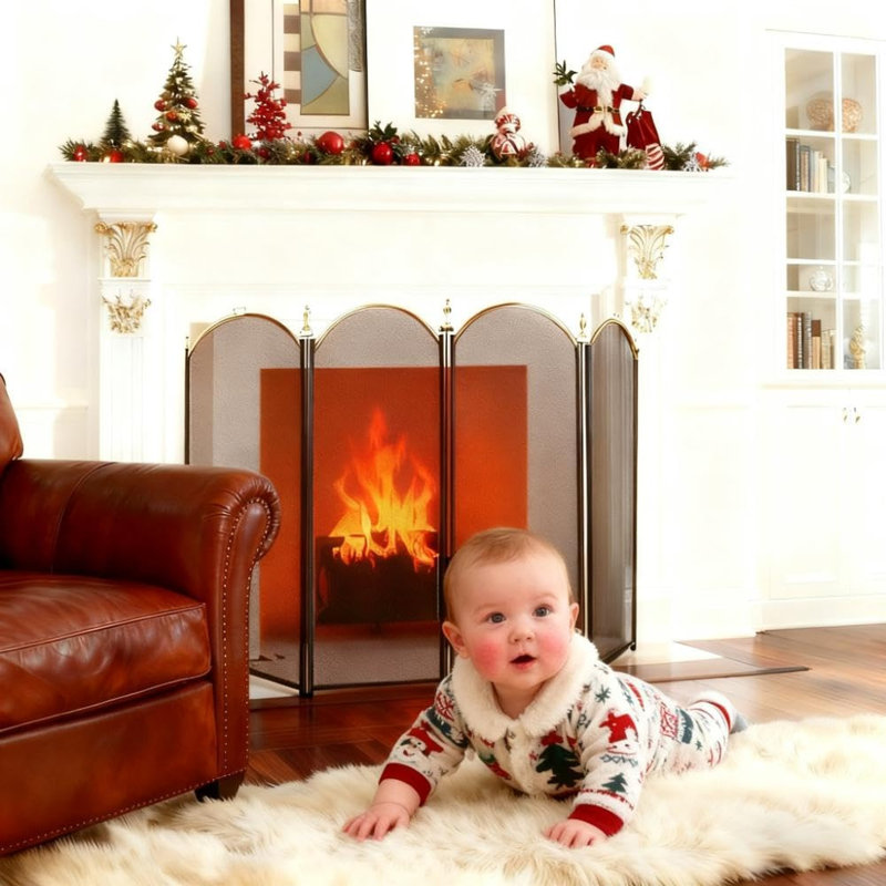 Gold Fireplace Screen 4 Panel