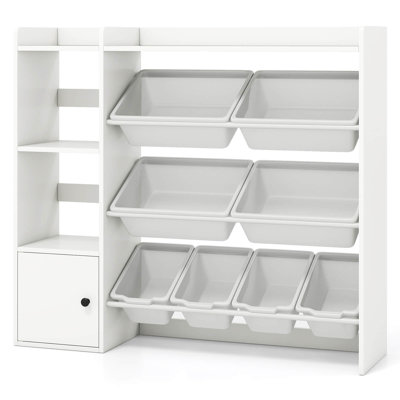 Kids Toy Storage and Bookshelf, Wooden Bookcase with 4 Small Boxes & 4 Large Boxes