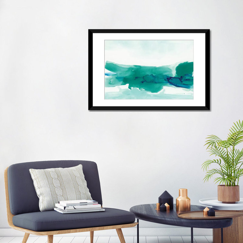 «Teal Coast II», reproduction d'art sur toile tendue, Papier d'art encadré noir, Blanc, H 24 po x l 32 po x P 1 po