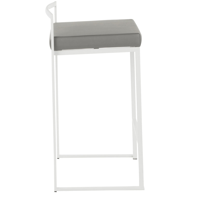 Tabouret de comptoir empilable Fuji en blanc avec coussin en similicuir gris par Lumisource - 2, Gris
