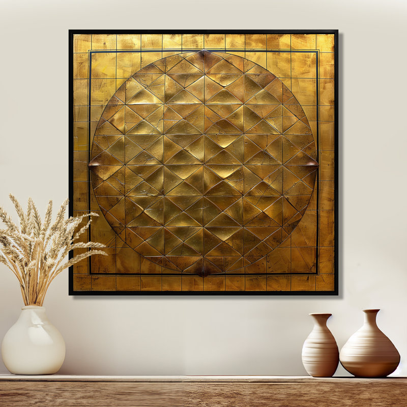 «Unity Flower Of Life Gold» - art mural géométrique, Toile avec cadre flottant noir, H 16 po x l 16 po x P 1 po
