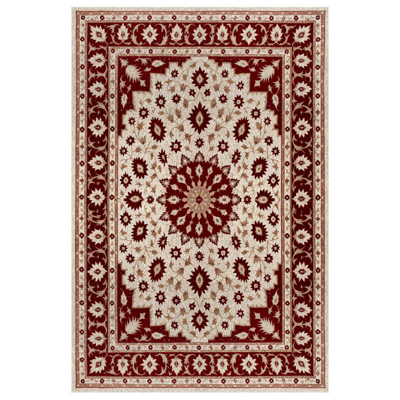Isabel Collection Digital Print Cotton-Polyester Beige Red Oriental Rug, Round 3'4"
