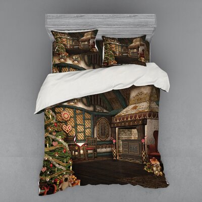 Inner View of A X-Mas House Mistletoe Yuletide Winter Season Celebration Image Duvet Cover Set -  Ambesonne, bsnev_20287_queen