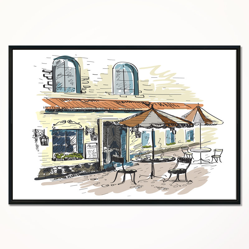 «Street Café», reproduction de peinture à l'aquarelle sur toile tendue, H 16 po x l 32 po x P 1 po