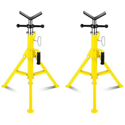 Heavy Duty Pipe Jack Stand Set, 2PCS, 2500LB Capacity - Adjustable Height 28-52 Inch - Carbon Steel V-Head - Portable Collapsible Legs - Fits 1/8"-12" Pipes - Ideal for Electrical Conduit Support - Yellow