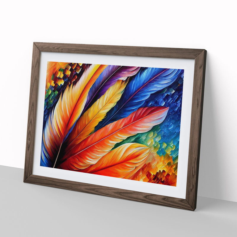 Bird Feather - Single Picture Frame Painting, 25cm H x 34cm W x 2cm D, Walnut Framed