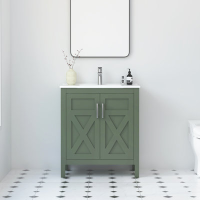 Amandie 30 in. Single Sink Freestanding Bath Vanity in Forest Green with White Ceramic Top